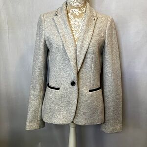 Tommy Hilfiger Jersey Knit Light Gray/Navy Lined Blazer Jacket Elbow Patch Sz 10